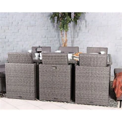 10 Seater Cube Set - 195cm X 125cm Square Table With Parasol, 6 Cube Chairs And 4 Integral Stools Including Cushions