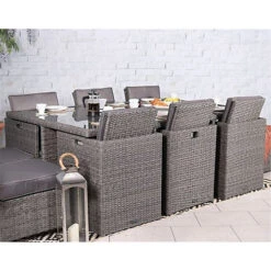 10 Seater Cube Set - 195cm X 125cm Square Table With Parasol, 6 Cube Chairs And 4 Integral Stools Including Cushions -Sansisbar Store 10 seater cube set 195cm x 125cm square table with parasol 6 cube chairs and 4 integral stools including cushions9503573563879 04c MP