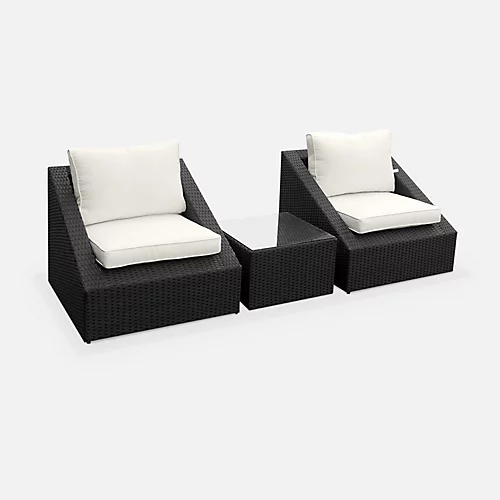 3-piece Garden Patio Set - 2 Stackable Armchairs And 1 Coffee Table In Rattan - Triangolo - Black/Off-white 2 3-piece Garden Patio Set - 2 Stackable Armchairs And 1 Coffee Table In Rattan - Triangolo - Black/Off-white - Image 2