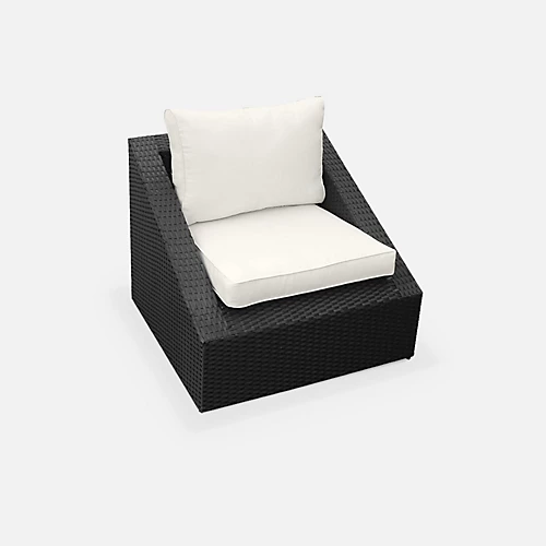 3-piece Garden Patio Set - 2 Stackable Armchairs And 1 Coffee Table In Rattan - Triangolo - Black/Off-white 4 3-piece Garden Patio Set - 2 Stackable Armchairs And 1 Coffee Table In Rattan - Triangolo - Black/Off-white - Image 4