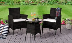 3PC Rattan Bistro Set Outdoor Garden Patio Furniture In Black