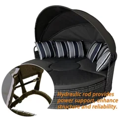 5 Piece Modular Wicker 180CM Garden Daybed With Extendable Canopy, Soft Cushion, Pillow, Cover - Gray -Sansisbar Store 5 piece modular wicker 180cm garden daybed with extendable canopy soft cushion pillow cover gray0726972295816 03c MP