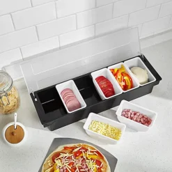 6 Compartment Tray For Pizza Toppings - Black Picking Pizza Oven Station -Sansisbar Store 6 compartment tray for pizza toppings black picking pizza oven station5060379019619 03c MP