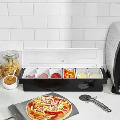 6 Compartment Tray For Pizza Toppings - Black Picking Pizza Oven Station -Sansisbar Store 6 compartment tray for pizza toppings black picking pizza oven station5060379019619 04c MP