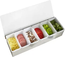 6 Compartment Tray For Pizza Toppings - Stainless Steel Picking Pizza Oven Station