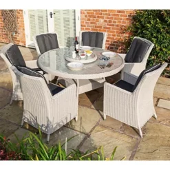 6 Seater Natural Putty Grey Weave Garden Dining Set