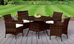 Comfy Living 4 Seater Round Rattan Garden Dining Set In Chocolate