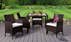 Comfy Living 4 Seater Square Rattan Garden Dining Set In Chocolate