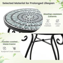 Costway Mosaic Outdoor Side Table Round End Table Weather Resistant Ceramic Tabletop -Sansisbar Store costway mosaic outdoor side table round end table weather resistant ceramic tabletop6085650677134 04c MP