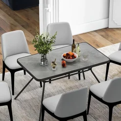 Costway Patio Rectangle Dining Table Outdoor Table W/ Umbrella Hole Marble-Like Tabletop -Sansisbar Store costway patio rectangle dining table outdoor table w umbrella hole marble like tabletop6085650705158 03c MP