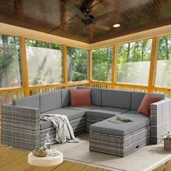 Sansisbar Store -Sansisbar Store evre 6 seat grey rattan outdoor garden furniture sofa set monaco with coffee table and weatherproof cover5060381724266 02c MP