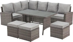 EVRE 9 Seat Marylin Corner Sofa & Dining Rattan Garden Furniture Set For Indoor Outdoor Patios Gardens Conservatories Grey