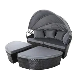 EVRE Black Bali Day Bed Outdoor Garden Furniture Set With Canopy And Cover -Sansisbar Store evre black bali day bed outdoor garden furniture set with canopy and cover5060381727663 03c MP