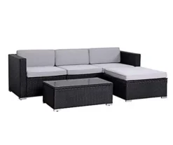 Sansisbar Store 15 EVRE Black Rattan Outdoor Garden Furniture Set 4 Seater California Sofa Set With Coffee Table