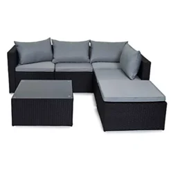 Evre Black Rattan Outdoor Garden Furniture Set Miami Sofa Coffee Table, Foot Stool Rattan With Premium Cover -Sansisbar Store evre black rattan outdoor garden furniture set miami sofa coffee table foot stool rattan with premium cover5060381723078 04c MP