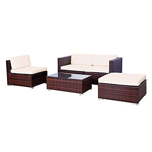 EVRE Brown Rattan Outdoor Garden Furniture Set 4 Seater California Sofa Set With Coffee Table 3 EVRE Brown Rattan Outdoor Garden Furniture Set 4 Seater California Sofa Set With Coffee Table - Image 3