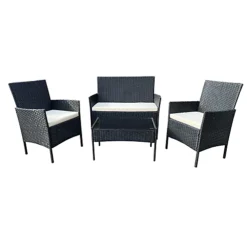 EVRE Nero Black Rattan Garden Furniture Set Patio Conservatory Indoor Outdoor 4 Piece Set