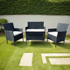 EVRE Nero Black Rattan Garden Furniture Set Patio Conservatory Indoor Outdoor 4 Piece Set -Sansisbar Store evre nero black rattan garden furniture set patio conservatory indoor outdoor 4 piece set5060381728233 03c MP