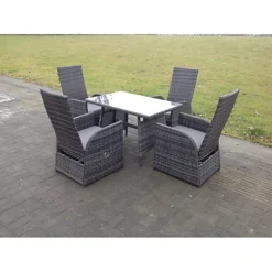 Fimous Oblong Table Adjustable PE Rattan Dining Set Table And Chair Sets Outdoor Garden Furniture Mixed Grey 4 Seat