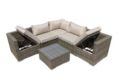 Furniture One Rattan Effect Nature Rattan 5 Seat Recliner Corner Sofa Set NO ASSEMBLY & ALUMINIUM FRAME