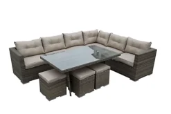 Furniture One Rattan Effect Nature Rattan 9 Seat Corner Sofa Set NO ASSEMBLY & ALUMINIUM FRAME
