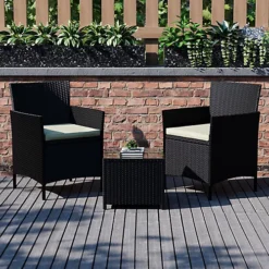 Garden Vida Bali Black 2 Seater Balcony Garden Outdoor Rattan Furniture Set