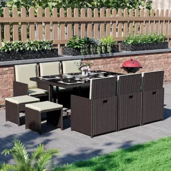 Garden Vida Cuba Brown 10 Seater Rattan Garden Outdoor Bistro Set