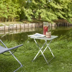 GoodHome Saba Khaki Green Metal Foldable 2 Seater Square Side Table