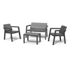 Keter Emily Graphite Grey Rattan Effect 4 Seater Garden Furniture Set