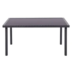 Livingandhome Black Rustic Rectangle Outdoor Wicker Table With Tempered Glass Tabletop 150cm -Sansisbar Store livingandhome black rustic rectangle outdoor wicker table with tempered glass tabletop 150cm0735940289719 03c MP
