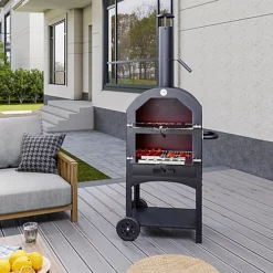 Livingandhome Outdoor Freestanding Large Stainless Steel Pizza Oven With Wheels And Chimney -Sansisbar Store livingandhome outdoor freestanding large stainless steel pizza oven with wheels and chimney0735940288866 03c MP