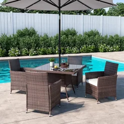 Livingandhome Set Of 5 Brown Garden Patio Furnituer Set Square Glass Umbrella Table And Rattan Chairs 105 Cm -Sansisbar Store livingandhome set of 5 brown garden patio furnituer set square glass umbrella table and rattan chairs 105 cm0735940264983 03c MP