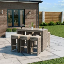 Outdoor Garden 6 Seater Bar Set In Natural Half Round Rattan