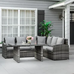 Sansisbar Store 7 Outsunny 3 PCS Outdoor All Weather Rattan Dining Sets Furniture Backyard Garden