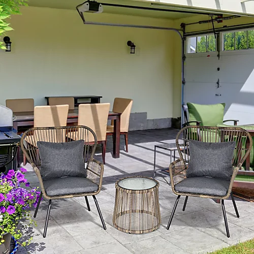 Outsunny 3 PCS Webbed PE Rattan Outdoor Patio Set With Cushions Steel Frame Grey 1 Outsunny 3 PCS Webbed PE Rattan Outdoor Patio Set With Cushions Steel Frame Grey