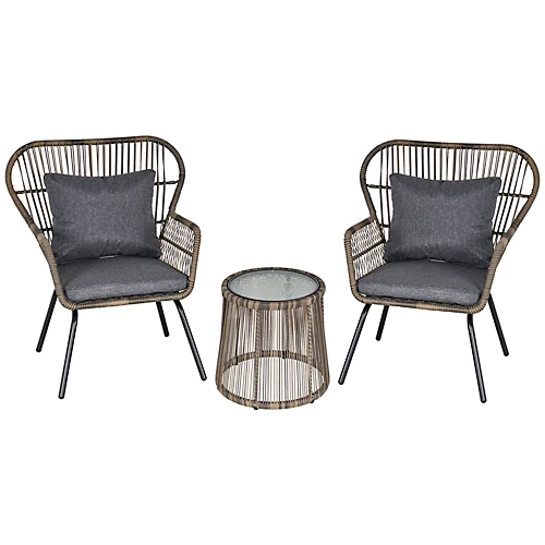 Outsunny 3 PCS Webbed PE Rattan Outdoor Patio Set With Cushions Steel Frame Grey 2 Outsunny 3 PCS Webbed PE Rattan Outdoor Patio Set With Cushions Steel Frame Grey - Image 2