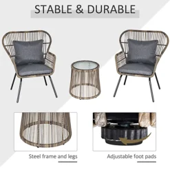 Outsunny 3 PCS Webbed PE Rattan Outdoor Patio Set With Cushions Steel Frame Grey 7 Outsunny 3 PCS Webbed PE Rattan Outdoor Patio Set With Cushions Steel Frame Grey -Sansisbar Store outsunny 3 pcs webbed pe rattan outdoor patio set with cushions steel frame grey5056399122811 06c MP