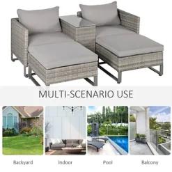 Outsunny 5pcs Patio Rattan Chaise Lounge Double Sofa Bed With Coffee Table -Sansisbar Store outsunny 5pcs patio rattan chaise lounge double sofa bed with coffee table5056399126802 06c MP
