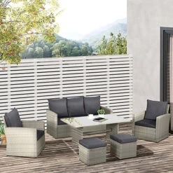 Outsunny 6 PCS Outdoor Rattan Sofa Furniture Sets With Dining Table