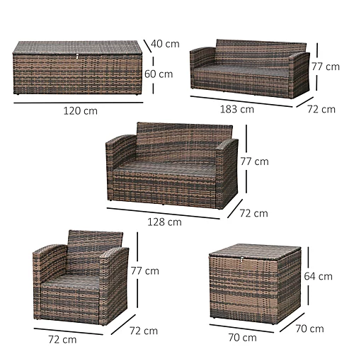 Outsunny 6 PCS Patio Rattan Sofa Set Conversation Furniture With Storage & Cushion 3 Outsunny 6 PCS Patio Rattan Sofa Set Conversation Furniture With Storage & Cushion - Image 3