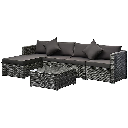 Outsunny 6 Pieces Rattan Furniture Set Garden Sofa Conservatory Wicker Grey 2 Outsunny 6 Pieces Rattan Furniture Set Garden Sofa Conservatory Wicker Grey - Image 2