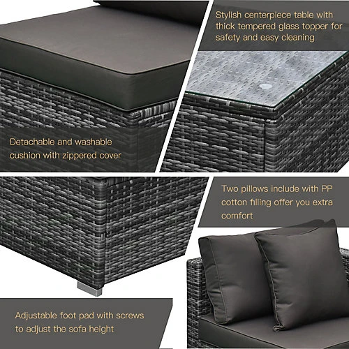 Outsunny 6 Pieces Rattan Furniture Set Garden Sofa Conservatory Wicker Grey 4 Outsunny 6 Pieces Rattan Furniture Set Garden Sofa Conservatory Wicker Grey - Image 4