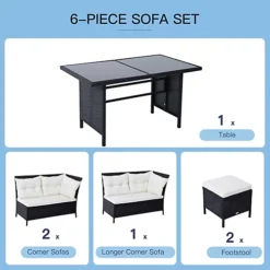 Outsunny 6 Pieces Sofa Set Furniture Rattan Cushion Seat Wicker Black Garden -Sansisbar Store outsunny 6 pieces sofa set furniture rattan cushion seat wicker black garden5055974873896 06c MP