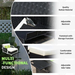 Outsunny Garden Rattan Furniture Set 2 Seater Patio Sun Lounger Daybed Black -Sansisbar Store outsunny garden rattan furniture set 2 seater patio sun lounger daybed black5060348506485 06c MP