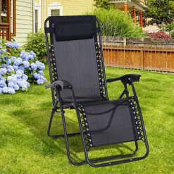 Outsunny Metal Frame Zero Gravity Lounger W/ Head Pillow For Patio Decking Black