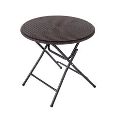 Oypla 80cm Round Folding Heavy Duty Outdoor Rattan Patio Garden Bistro Table
