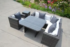 RATTAN DINING GARDEN WICKER OUTDOOR CONSERVATORY CORNER SOFA FURNITURE SET CUBE GREY