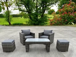 RATTAN WICKER GARDEN OUTDOOR 2 TWO SEATER SOFA CONSERVATORY FURNITURE PATIO COFFEE TABLE STOOLS STORAGE DINING SET GREY