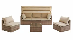 Rhodes Rattan Sun Bed Garden Furniture Set Outdoor Lounge Sofa Chair Bed Table Modular, Brown -Sansisbar Store rhodes rattan sun bed garden furniture set outdoor lounge sofa chair bed table modular brown5060678407513 03c MP