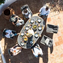 Santiago 8 Seat Oval Rattan Dining Set In Grey